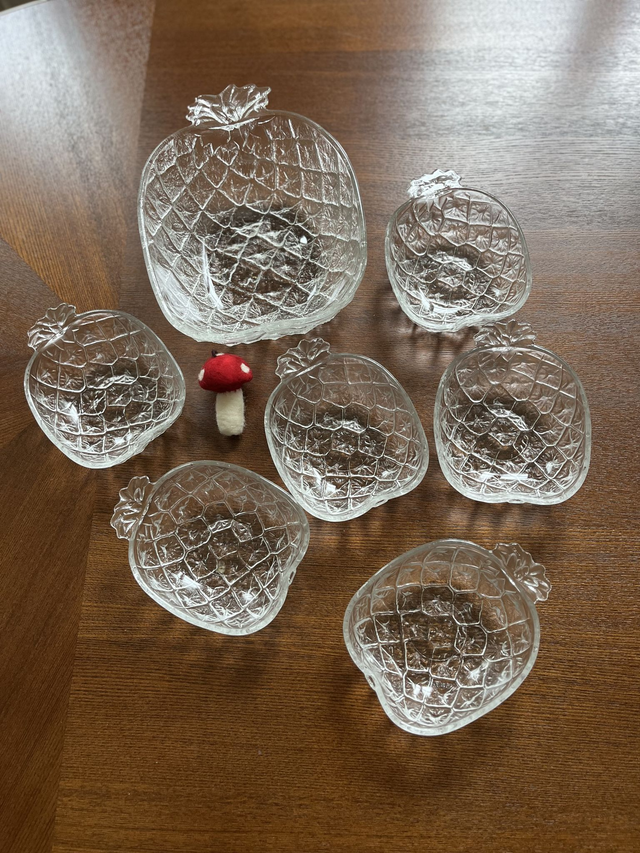 Service à dessert ananas en verre ciselé