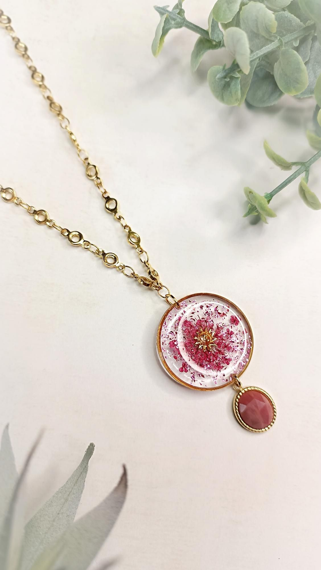 Collier sautoir ORINKO - Rose Dahlia - Rhodonite 