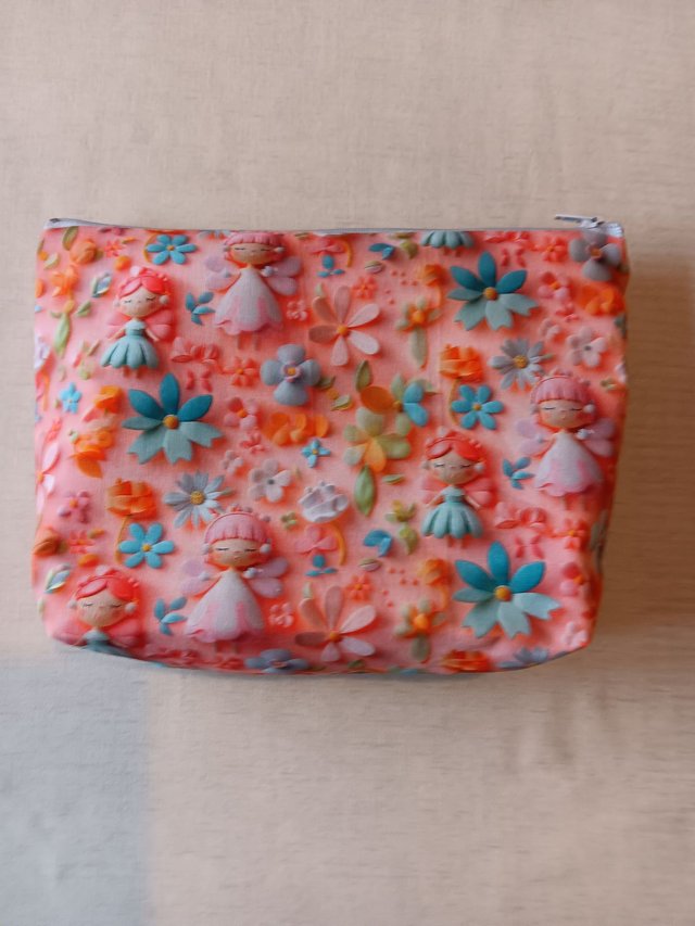 Box/Wash/Cosmetic Bag Little Johnny 3D Fairies Cotton Fabric with White Waterproof Lining