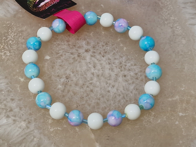 Bracelet Elastique Perles Bleu Ciel Dégradé Rose Blanc Turquoise
