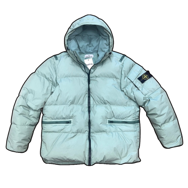 Stone Island Mint Garment Dyed Crinkle Reps Hooded Down Jacket - XL