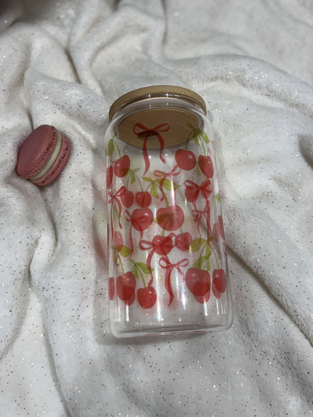 Cherry Sweetheart - Glass Tumbler with Bamboo Lid and Reusable Straw