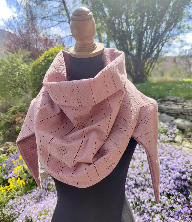 Chèche broderie vieux rose 