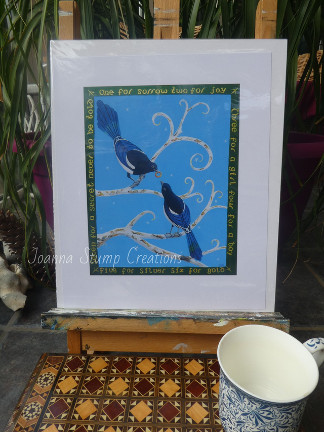 Open Edition Fine Art Print, from my "Animals in Folklore" collection, "Magpies in Sunlight"