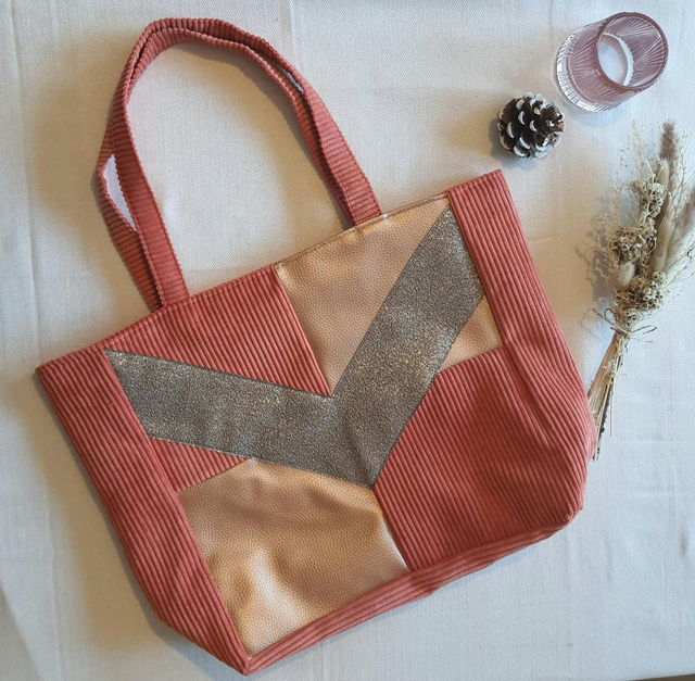 Sac cabas velours côtelé corail 