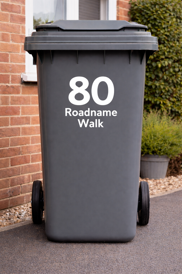 Wheelie Bin Stickers | Number &amp; Road Name