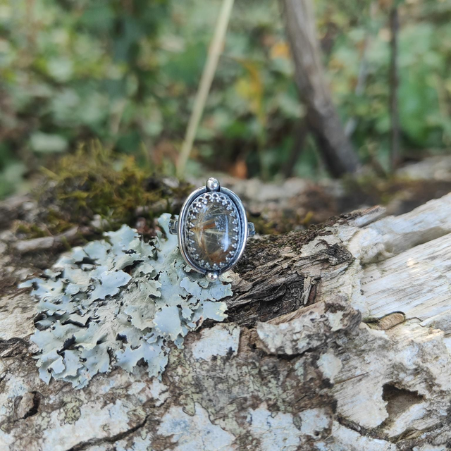 Bague Luminescence en Argent Massif et Quartz Rutilé Doré