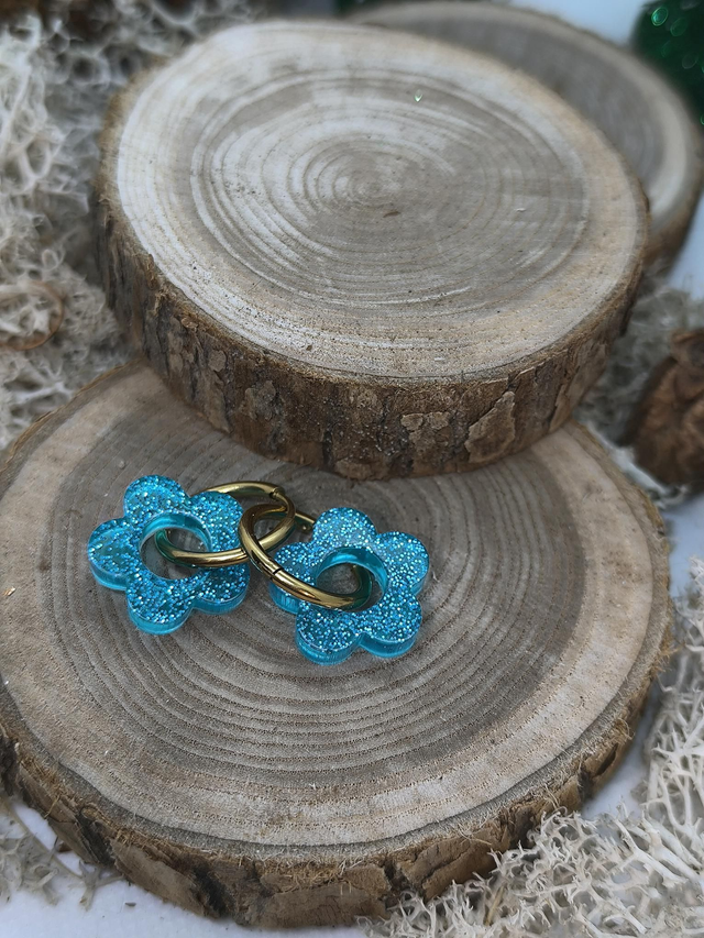 Pampilles interchangeables bleu turquoise pailletté