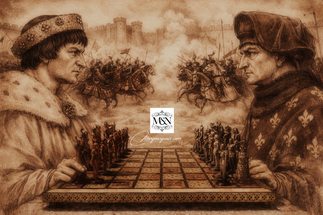 Jeu d'échecs médiéval XVème siècle en cuir repoussé doré