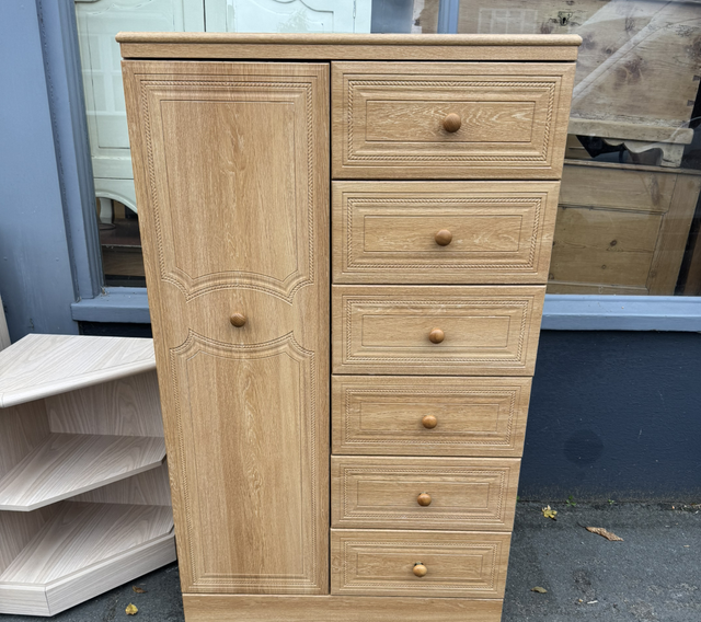 Modern Tallboy With Hanging Space/ Shelves And 6 Drawers