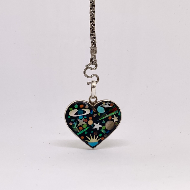 Pendentif Galaxy CHAKRA DU COEUR AIR argent massif et pierres naturelles 
