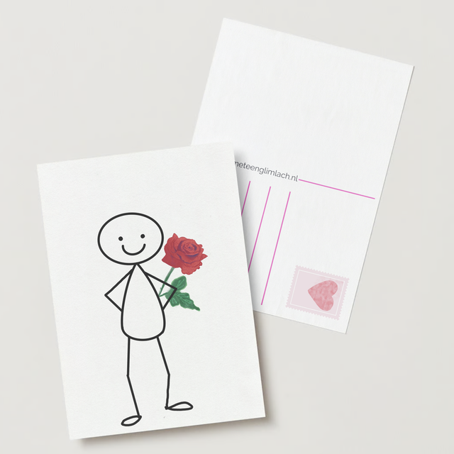 Wenskaart rode roos – Robin met rode roos