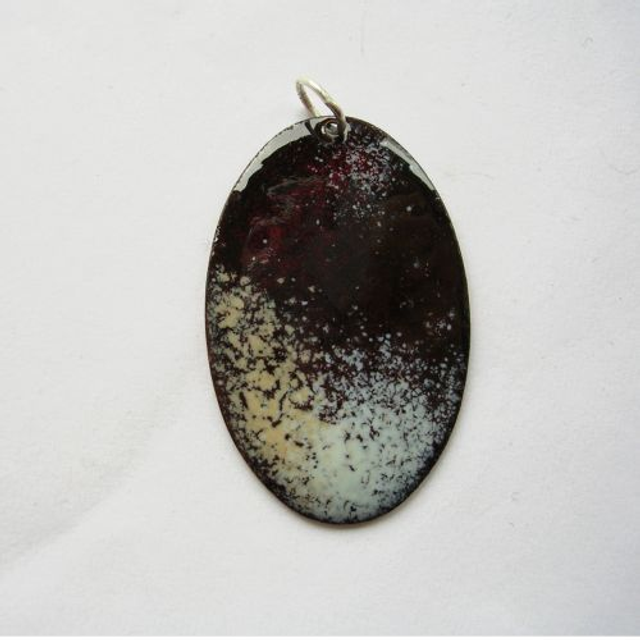 Brown and cream enamel pendant - EP046