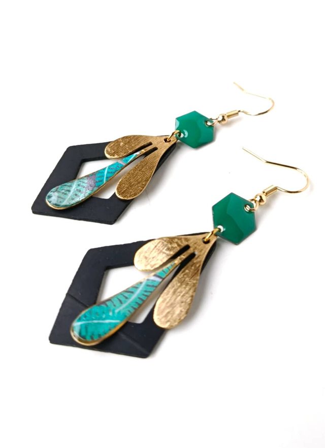 Boucles d'oreilles Upcyclées en Chambre à Air et Papier Recyclés - Végétales