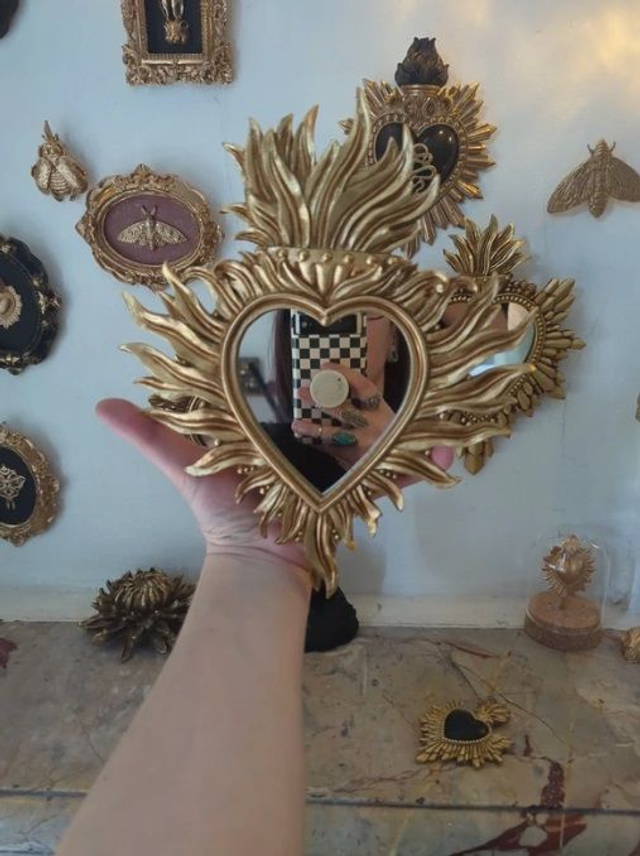 Miroir Cœur Flamboyant doré – style baroque sacré