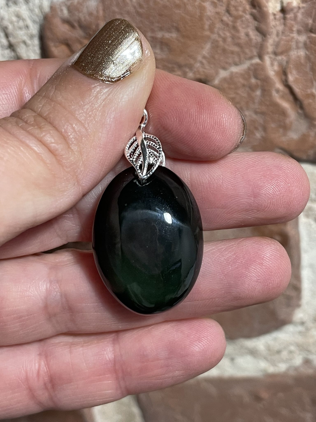 🌑OBSIDIENNE OEIL CELESTE avec bélière en argent 925