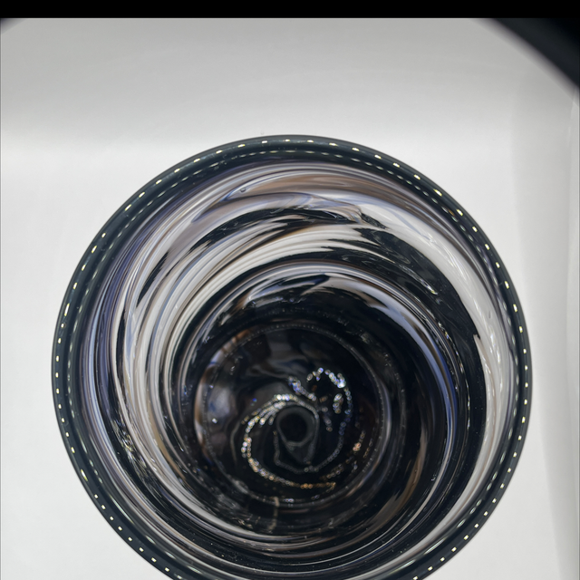 Whitefriars – Large Streaky Cylinder Vase, Pattern 9783, Clear with Purple & Blue