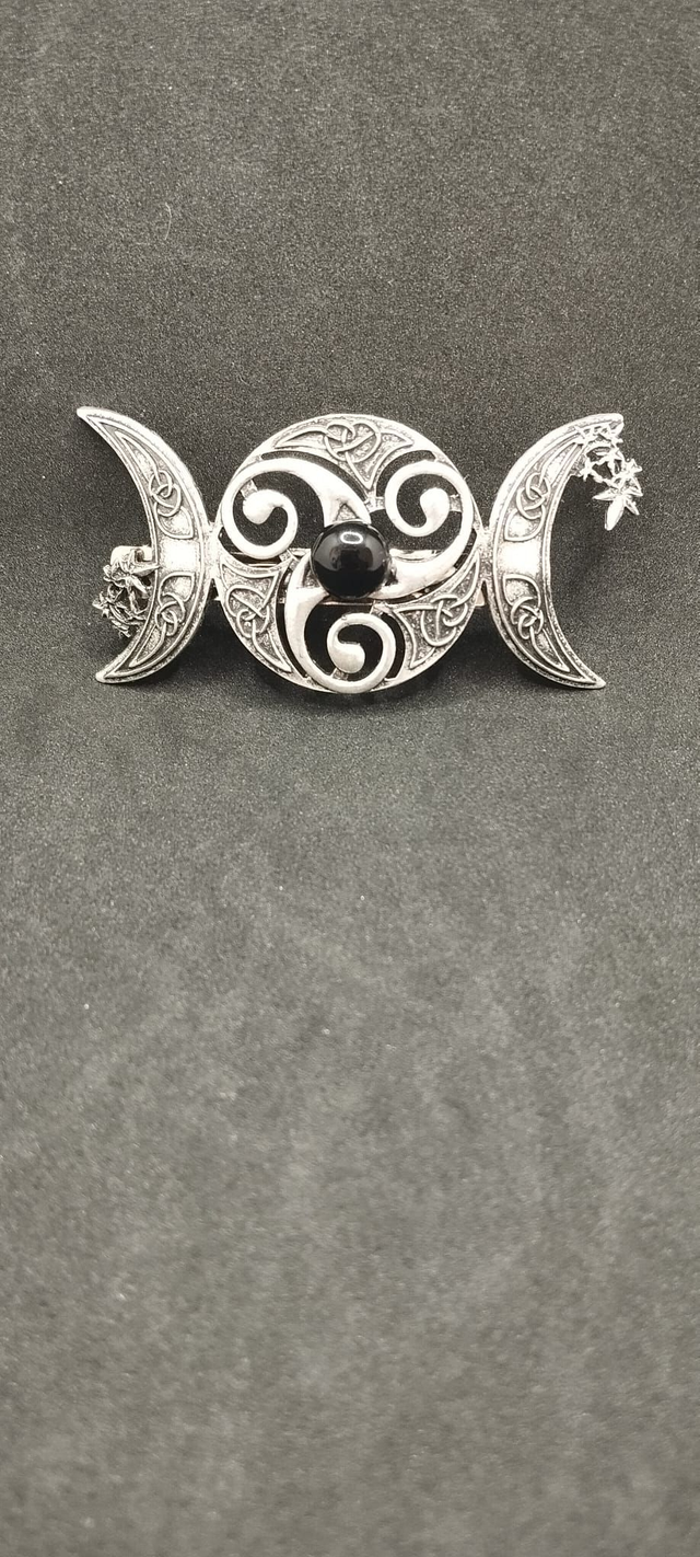 Barette celtique avec triskell et obsidienne