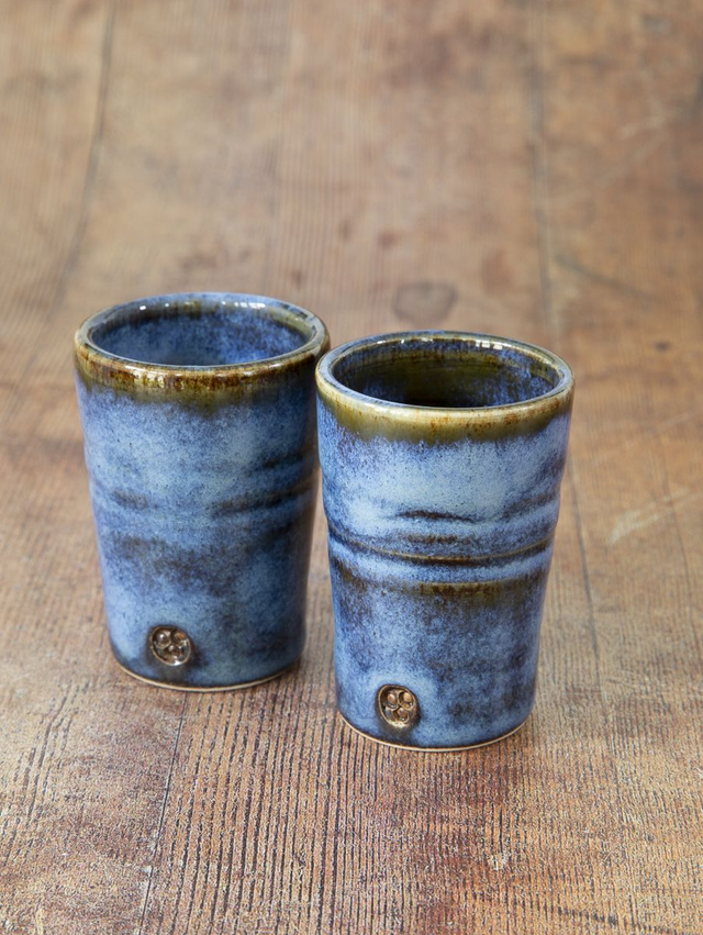 Shot Glass - Pair in blue and brown