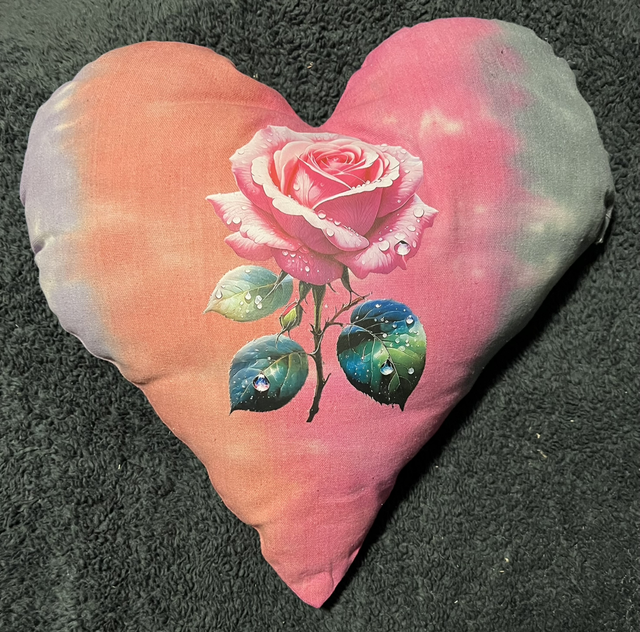 Hand tie dye cushion with large pink rose