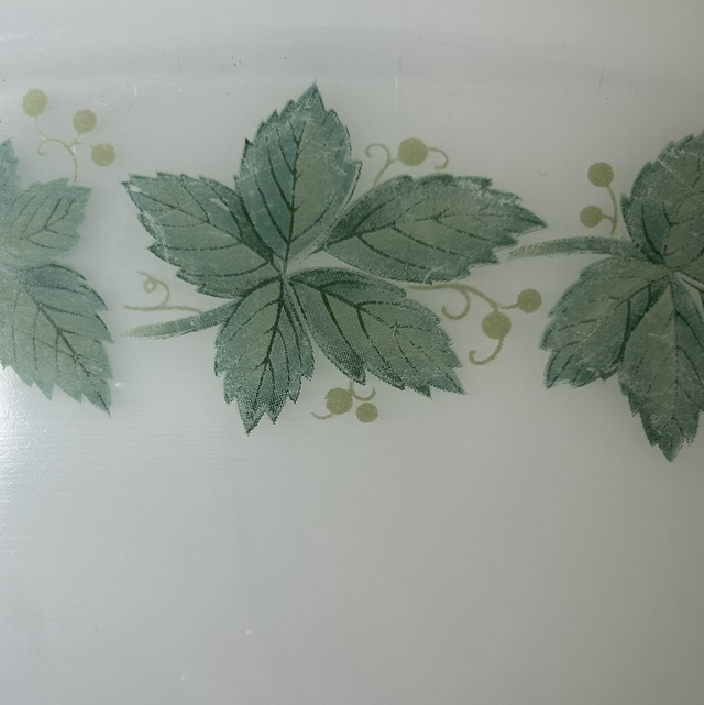 Vintage Phoenix Opalware Green Ivy Leaf Milk Glass Mixing Bowl
