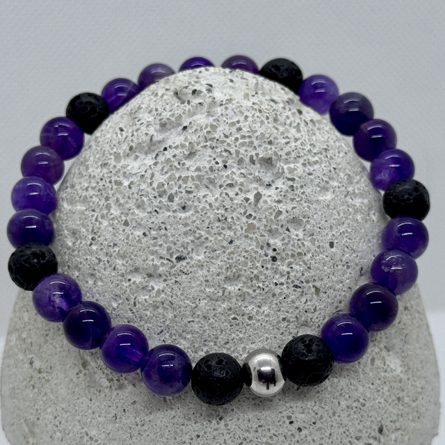 Bracelet en améthyste, pierre de lave & perle en inox