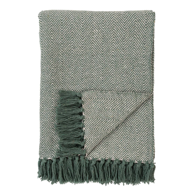 Kuscheldecke in grün-weißer Baumwolle