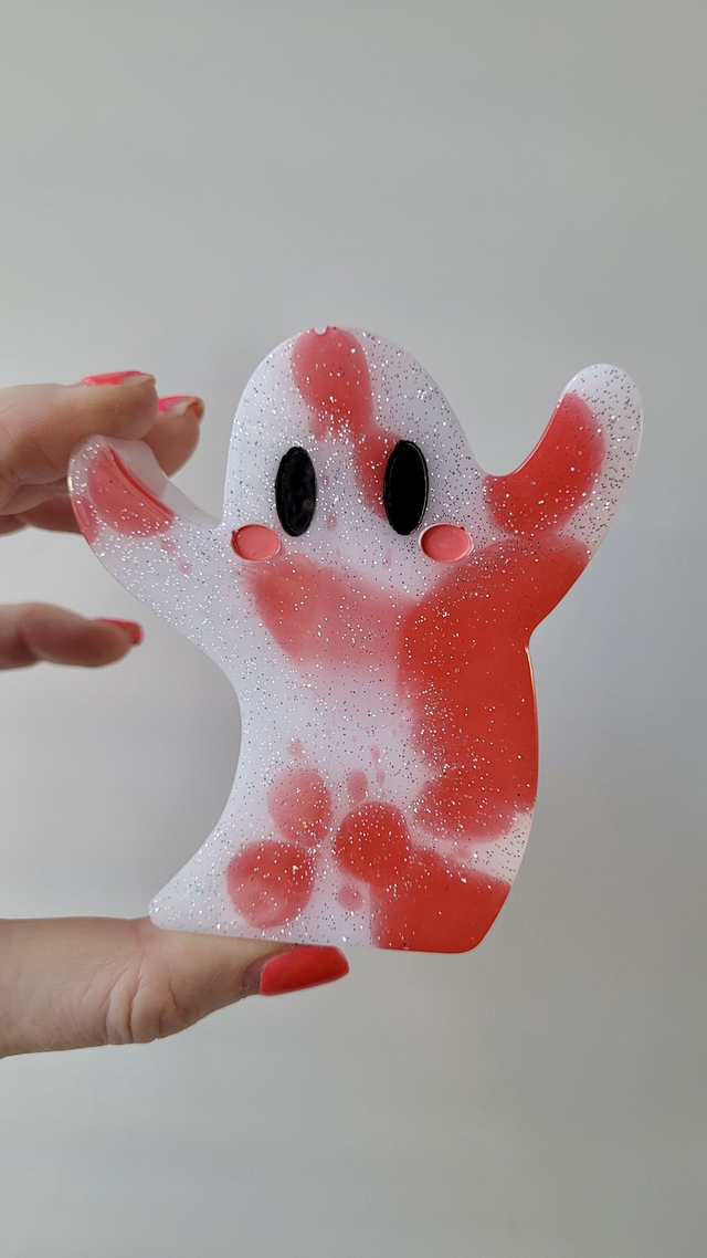 Ghost Ornament - Red and White Glitter | Blood Swirl Effect