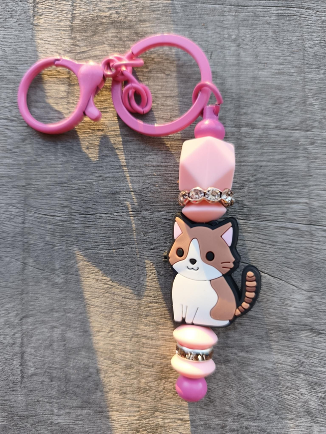 Porte clef chat rose
