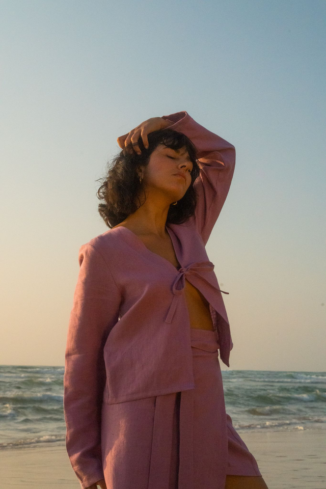 Blouse lin rose - Sunset