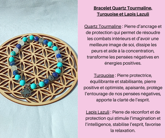 157- Bracelet Quartz Tourmaline- Turquoise et Lapis Lazuli
