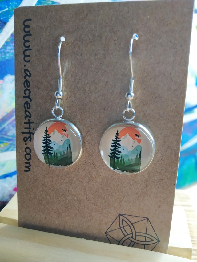 Boucles d&#039;oreilles cabochons forêt 