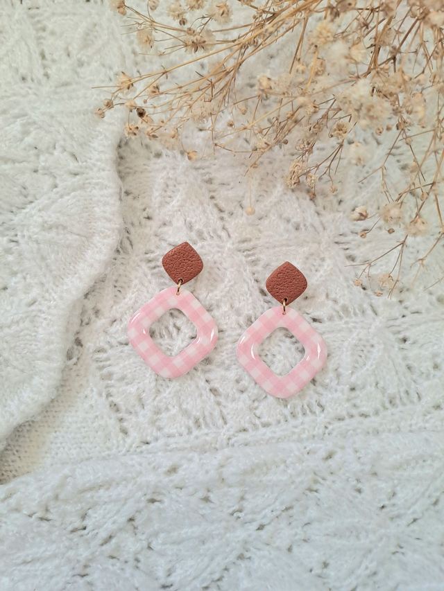 Boucles d'oreilles Vichy et terracotta