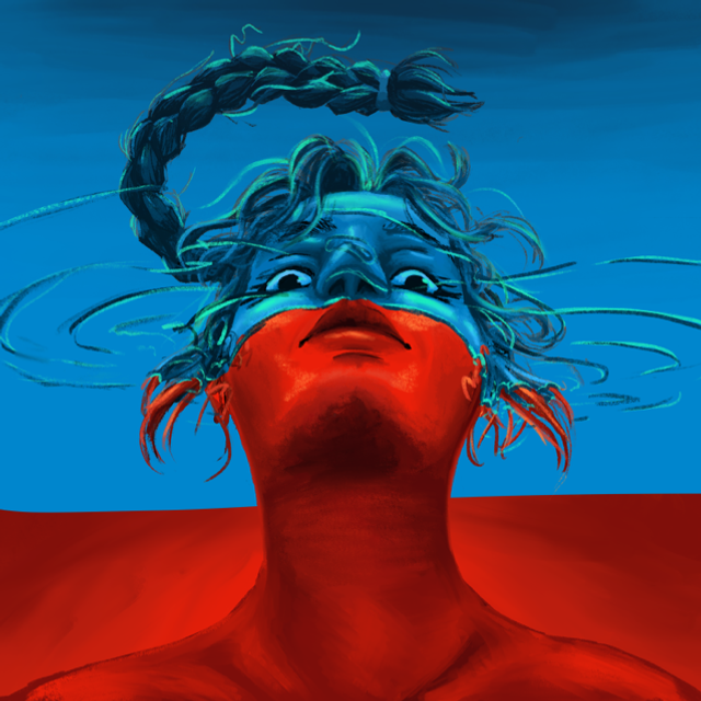 Blue and Red Sides  - Original Art Print 20x20cm