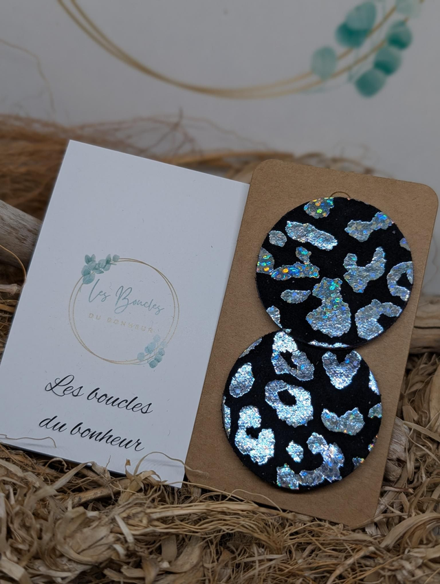 Boucles d&#039;oreilles Moon argenté léopard mo128