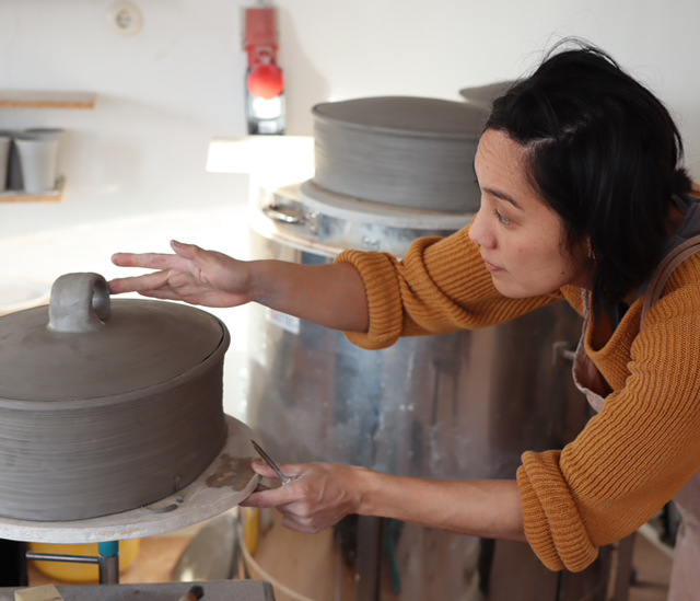 Large Oval Bread Crock, Handmade Pottery, charcoal/dark brown, nature forest colors, eye-catcher