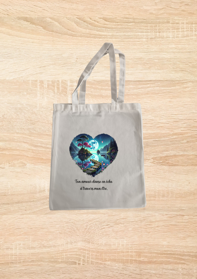 Sac fourre tout motif cœur paysage romantique