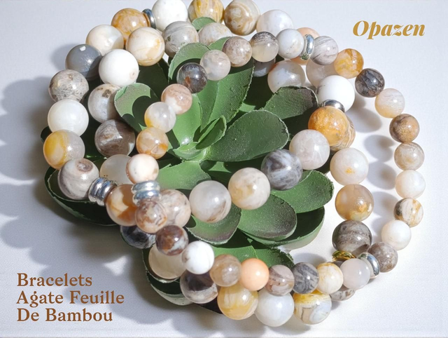 Bracelets Agate Feuille de bambou 