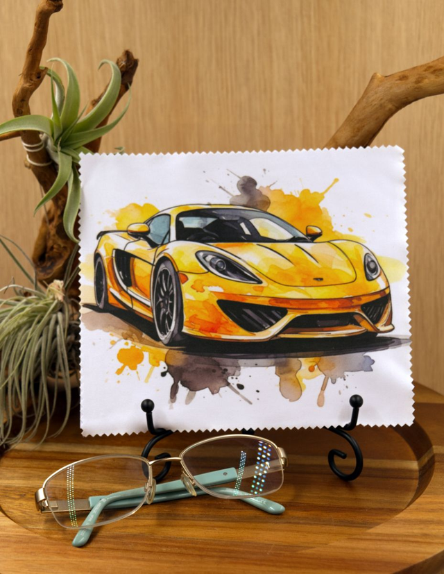 Cleaning Cloth: Classy Yellow Sports Car Microfibre Cloth for Glasses, Screens &amp; More