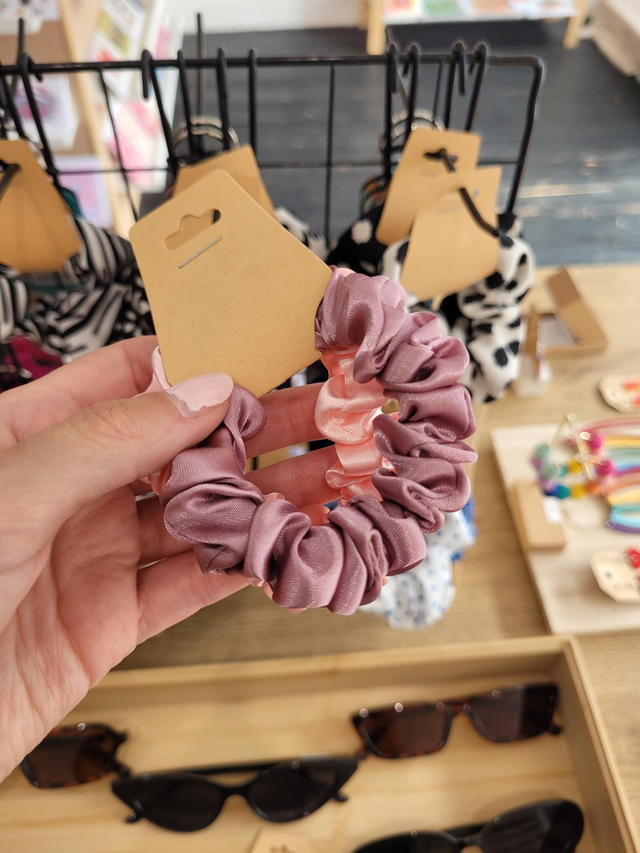 Satin scrunchie duo - Thin - dusty purple and baby pink - HE-074