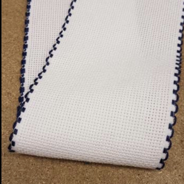 1” Aida White Band with Navy edging (per metre)