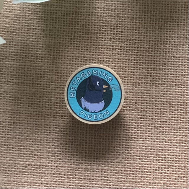 Wooden Pin Badge - Metagaming Pigeon
