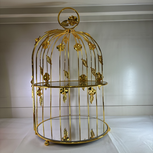 Présentoir 2 étages doré/feuilleté miroir 