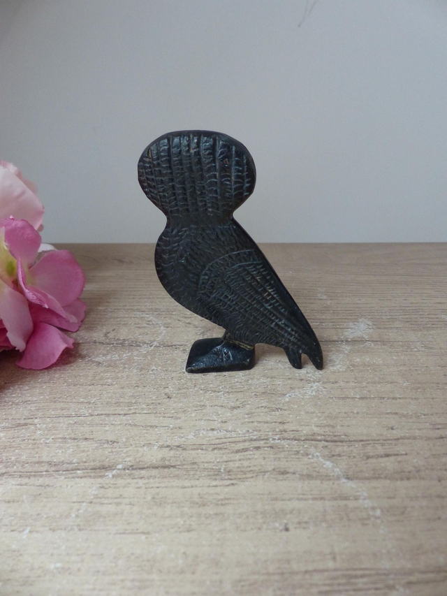 Statuette chouette en métal noir – sculpture vintage symbole de sagesse inspirée d’Athéna - décoration rétro pour bureau ou bibliothèque