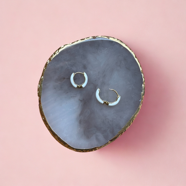 Créoles blanches et dorées - Rondes 14 mm