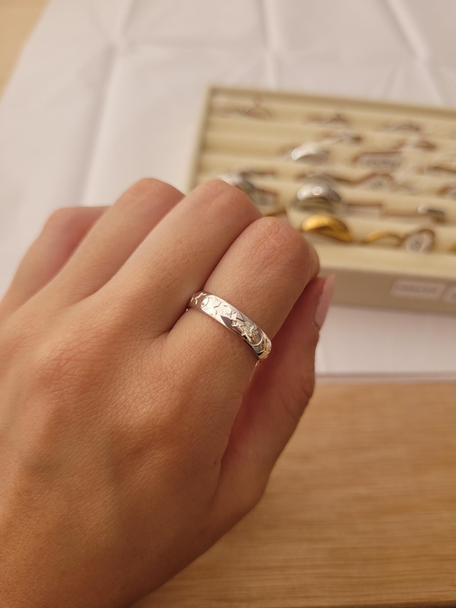 Stainless steel moon and stars band ring - Size L - SL-067