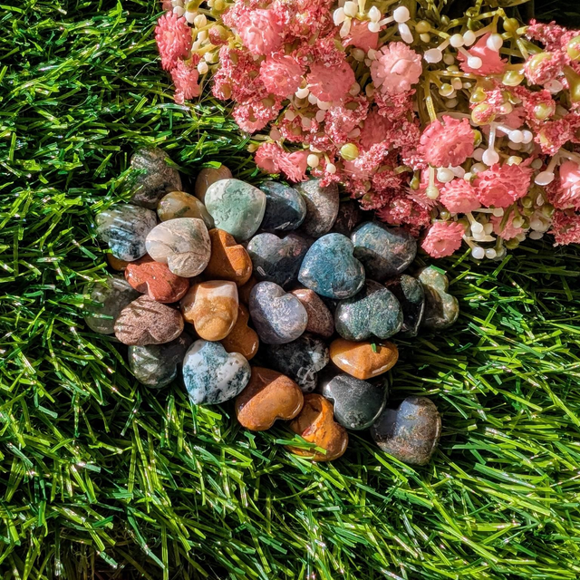 Mini Moss Agate Hearts 
