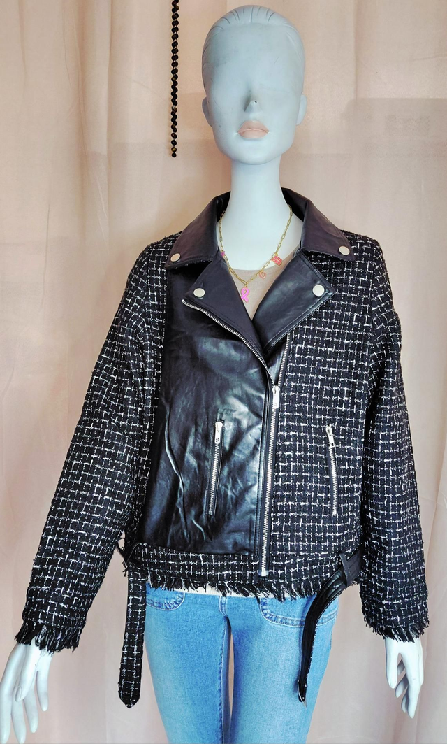 🌈 Blazer Femme Bi-Matière Simili-Cuir Elégant et Chic M/L🌈