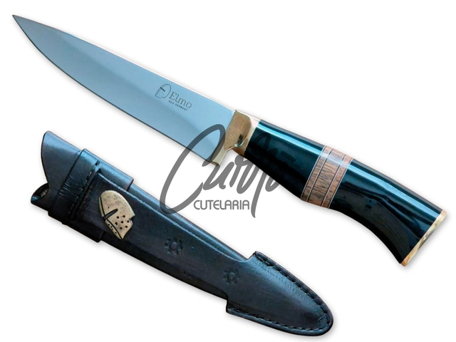 Faca Artesanal Elmo Aço Inox Alemão Cabo Madeira Latão 5 Pol