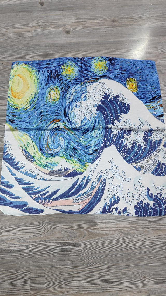 Foulard quadrato l&#039;onda di hokusai + notte stellata